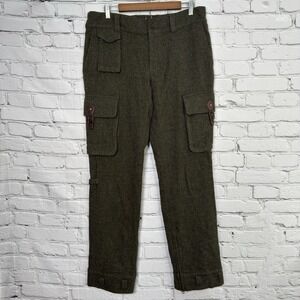 Ralph Lauren Collection Wool Cargo Military Pants 12 Green Tweed Field Trousers